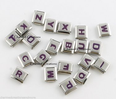Purple Letter Initial Monogram Alphabet Name ID 9mm Italian Charm Stainless