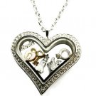 Wedding Floating Charm Locket Stainless Steel Heart Necklace Ring Dress Bride