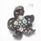 Huge Starfish Gun Metal Stretch Ring Clear And Aurora Borealis Stones Flower