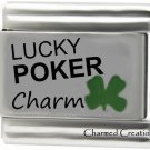 Lucky Poker  9mm Italian Charm With Green Clover Good Luck Modular Laser Link