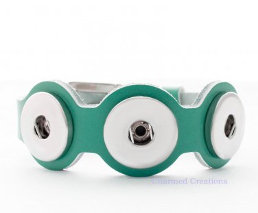 Leatherette Interchangeable Snap Bracelet With Buckle Clasp In Seafoam 18mm
