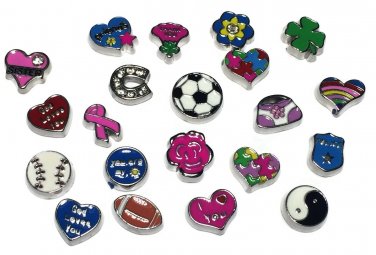 21pc Floating Charm Wholesale Lot Assorted Styles Sports Flowers Heart      E-21