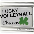 Lucky Volleyball 9mm Italian Charm With Green Four Leaf Clover Good Luck Link