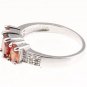 Size 7 Triple Orangish Red Stone Ring Three Oval Stones With Accents