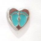 Teal Blue Feet Baby Boy Footprint Floating Charm For Our Glass Memory Lockets