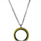 30mm Stainless Steel Yellow Enamel Trim Floating Charm Locket Necklace & Chain
