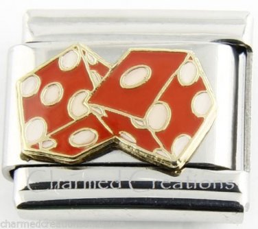9mm Italian Charm Stainless Modular Link Red Dice Craps Games Gambling Casino