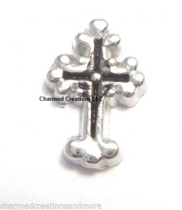 10pc Lot Silver Tone & Black Cross Floating Charm For Glass Memory Locket