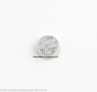 White Round Circle Live Love Laugh Floating Charm For Our Glass Memory Locket
