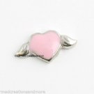 Pink Heart & Wings Silver Tone Floating Charm For Glass Memory Locket Necklaces