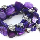 Ana Purple Iridescet Shell Beaded Multi Strand Stretch Bracelet Amy B42077