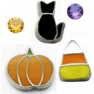 Halloween Floating Charms Orange Pumpkin Black Cat Candy Corn Purple Orange Gems