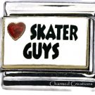 9mm Italian Charm I Love Skater Guys Red Glitter Heart Stainless Link Skateboard