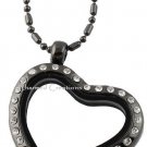 Heart Shape CZ Gun Metal Floating Charm Glass Memory Locket Necklace With Chain
