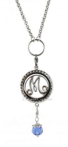 Floating Charm 30mm Locket Rolo Chain Necklace Initial Window Plate & Birthstone