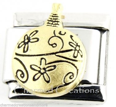 Christmas Tree Ornament Golden Bulb 9mm Italian Charm Stainless Modular Link