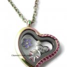 Rainbow Stainless Steel Pink CZ Heart Floating Charm Locket & Chain Necklace
