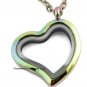 Rainbow Stainless Steel Pink CZ Heart Floating Charm Locket & Chain Necklace