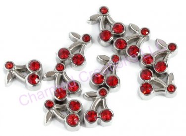 10pc Floating Charm Lot Red CZ Cherry Cherries Fits All Memory Locket Necklaces