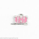 10pc Lot Pink Luggage Purse Silver Tone Floating Charm For Glass Memory Locket