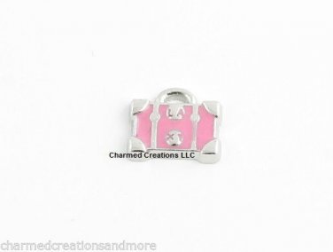 10pc Lot Pink Luggage Purse Silver Tone Floating Charm For Glass Memory Locket