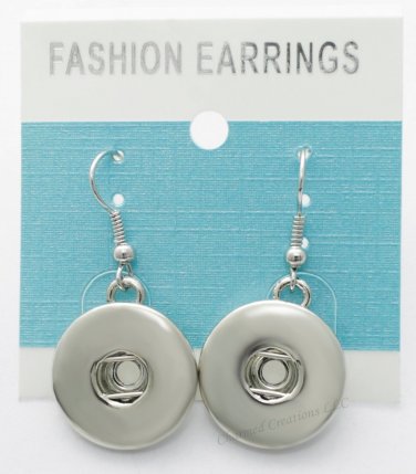 Interchangeable Snap Dangle Charm Button Snap Earrings Silver Tone 18mm 3372