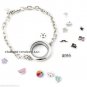 10pc Lot 25mm Mini Plain Round Floating Charm Locket Chain Link Bracelet