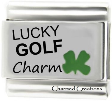 Lucky Golf Charm With Green Clover Good Luck 9mm Italian Charm Modular Link