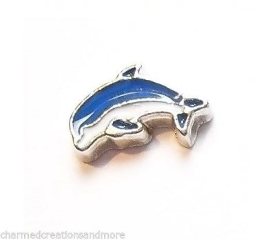 Blue Bottlenose Dolphin Whale Floating Charm For Glass Memory Locket Necklace