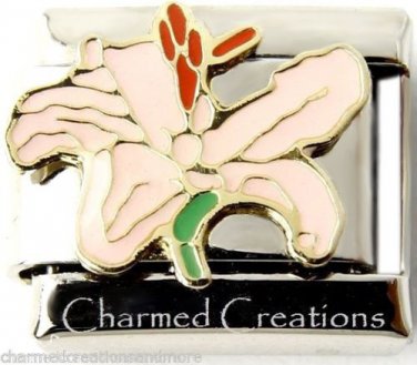 Pink Easter Lily Plant Flower 9mm Italian Charm Stainless Steel Modular Link
