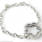 SECURITY CLASP 5pc Crystal Flower Clover Floating Charm Memory Locket Bracelet