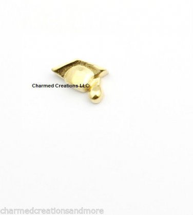 GOLD TONE Graduation Cap Hat Graduate School Floating Charm For Lockets