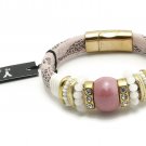 Pink And Black Strap Bracelet Bead And Rhinestone Accents With Magnetic Closure
