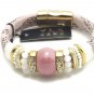 Pink And Black Strap Bracelet Bead And Rhinestone Accents With Magnetic Closure