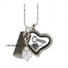 Bride Tag With Key Pearls & Purple Flower Floating Charms CZ Heart Glass Locket