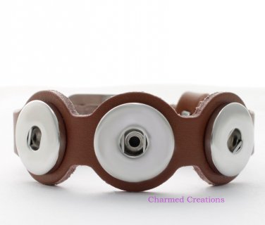 Interchangeable Snap Bracelet With Buckle Clasp In Cognac Brown 18mm