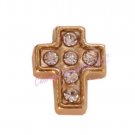 Floating Charm For Glass Memory Locket Necklace Gold Tone CZ Cross Religious