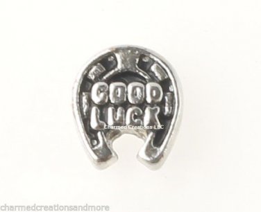 Silver Tone Good Luck Horseshoe Cowgirl Cowboy Floating Charm F/ Memory Locket