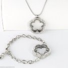 Flower Shape Floating Charm Locket Bracelet Necklace Set With SECURITY CLASP