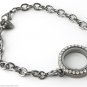 SECURE CLASP 25mm Round Gunmetal Floating Charm Locket Bracelet Necklace Set