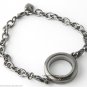 SECURE CLASP 25mm Round Gunmetal Floating Charm Locket Bracelet Necklace Set