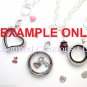 SECURE CLASP 25mm Round Gunmetal Floating Charm Locket Bracelet Necklace Set