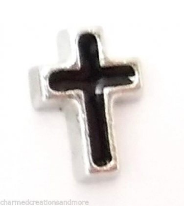 10pc Lot Silver Tone Black Cross Floating Charm For Custom Memory Glass Lockets