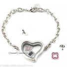 5pc Wholesale Lot Plain Silver Tone Heart Floating Charm Memory Locket Bracelet