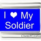 9mm Italian Charm I Love My Soldier Metallic Blue Color Laser Link Military