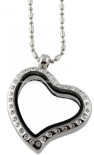 5pc Wholesale Lot Heart Shape Floating Charm Glass Memory Locket Necklace Chain