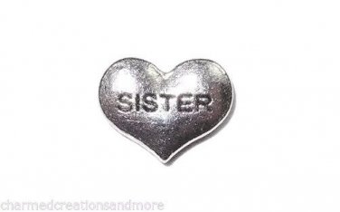 10pc Silver Tone Heart Sister Floating Charm For Glass Memory Locket Necklace