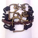Multi Strand Owl Love Theme Bracelet Heart Infinity Love Symbols Suede And Braid