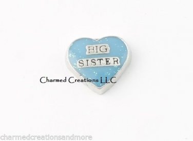 10pc Lot Big Sister Blue Glitter Heart Floating Charm F/ Memory Glass Locket