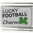 Lucky Football 9mm Italian Charm With Green Four Leaf Clover Good Luck Link